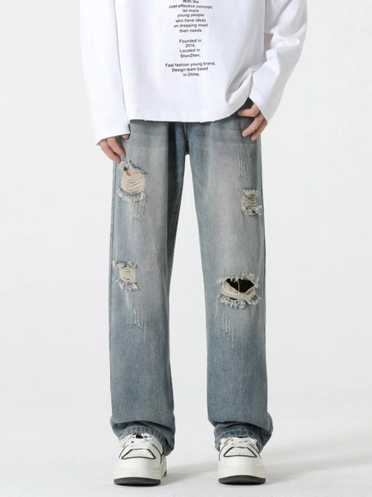 Men's Full Size Distressed Wide Leg Jeans Plus Size