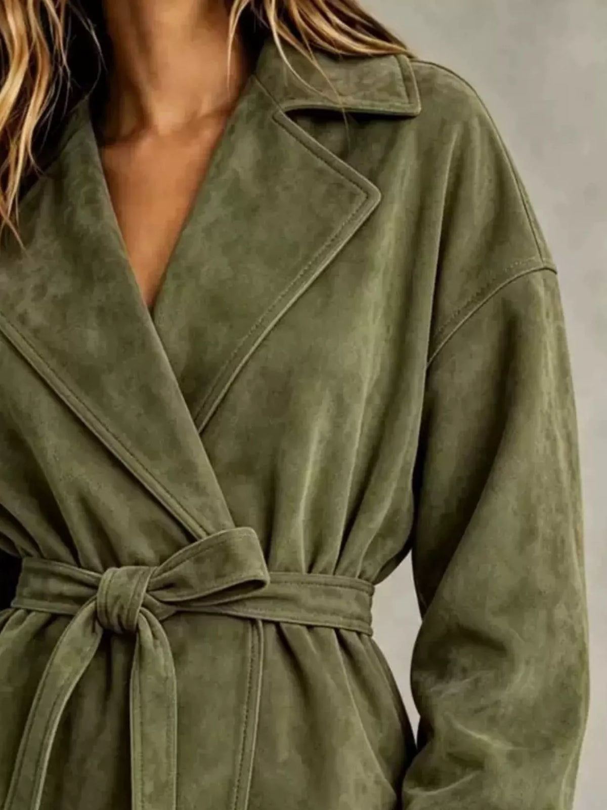 Tie-Waist Lapel Collar Jacket