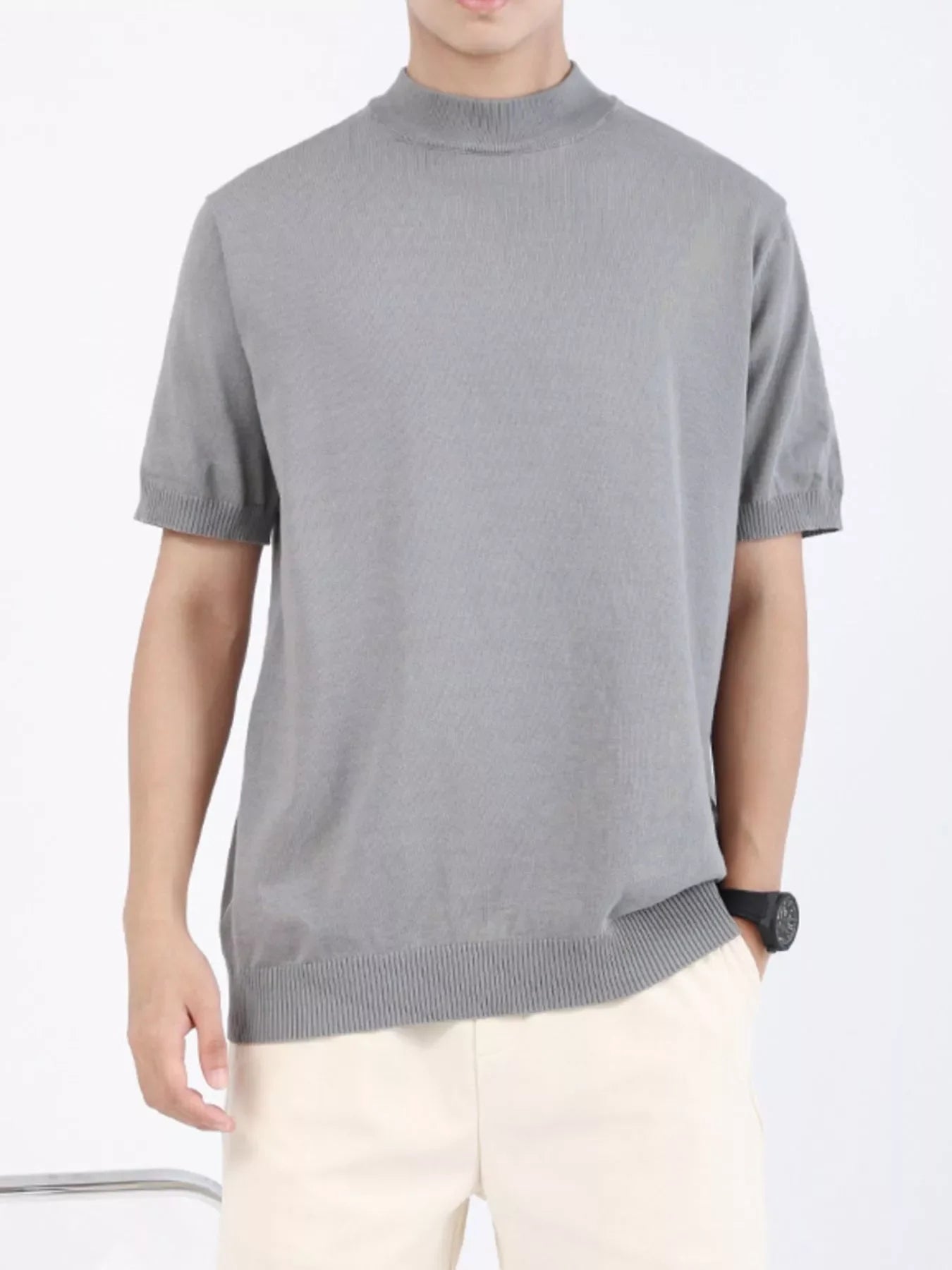 Men's Plus Size Mock Neck Knitted T-Shirt