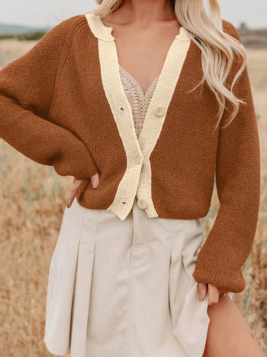 Contrast Knit V Neckline Cardigan