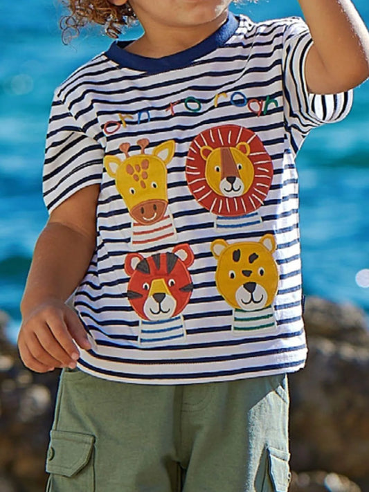 Children's Striped Animal Crew Neck T-Shirt