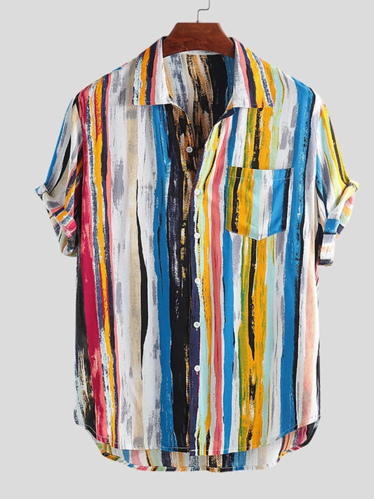Men's Full Size Striped Button Up Shirt Plus Size