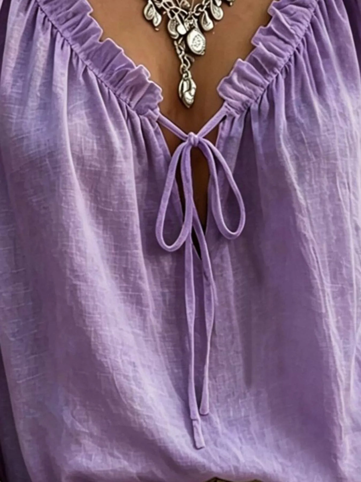 Frill Tie Neck 3/4 Sleeve Blouse
