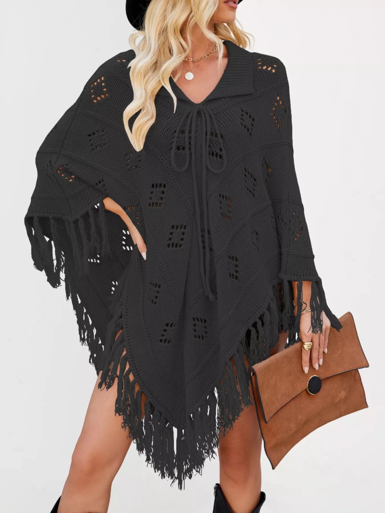 Fringe Openwork Knit Cover Up