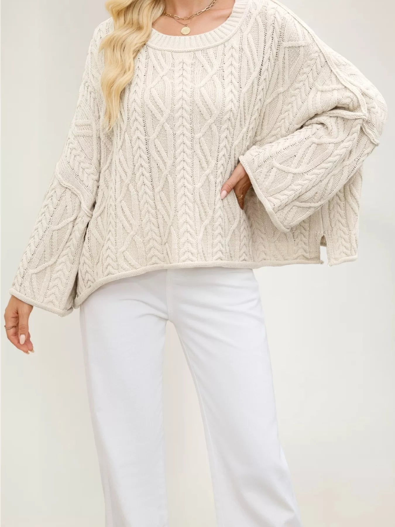 Cozy Cable Knit Drop Shoulder Oversize Sweater