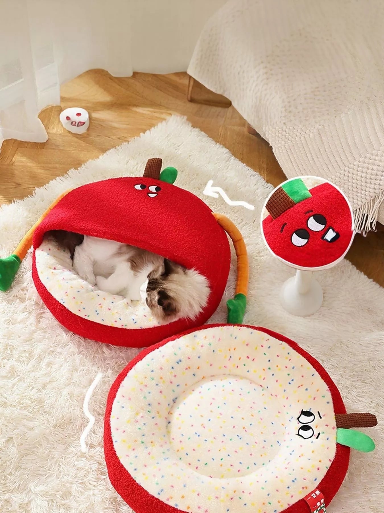 Cartoon Apple Shape Pet Nest with Plush Arms