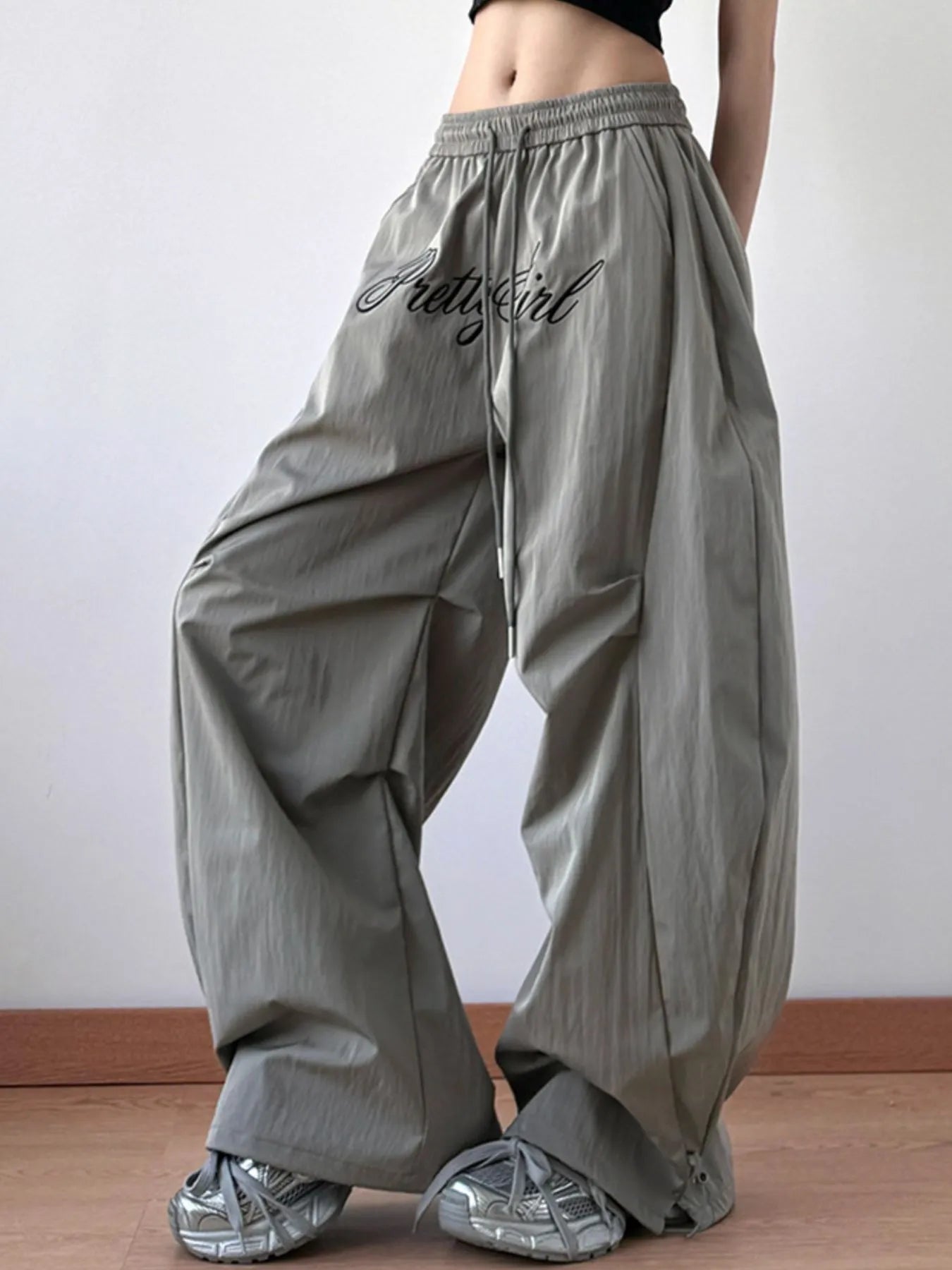 Drawstring Oversized Wide Leg Casual Pants