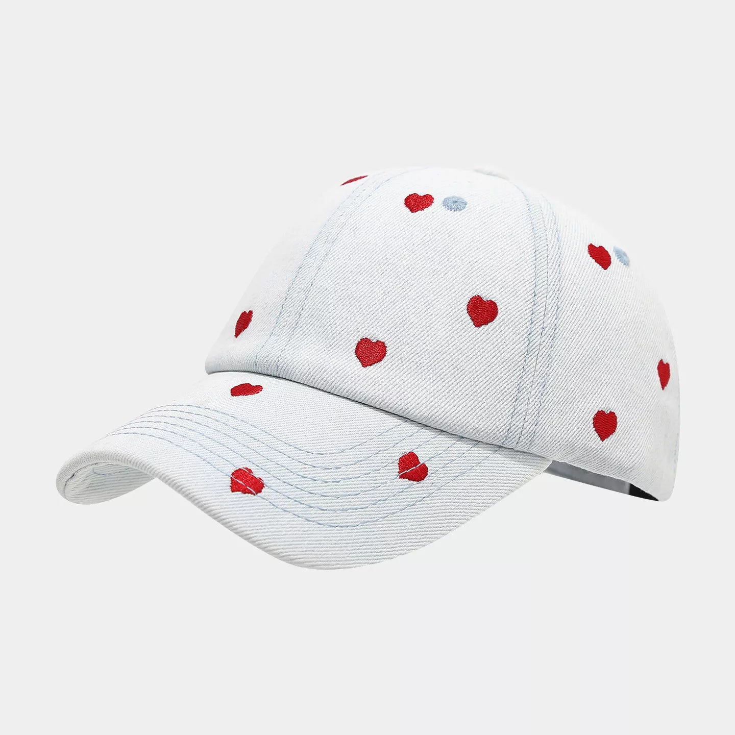 Embroidered Heart Denim Baseball Cap