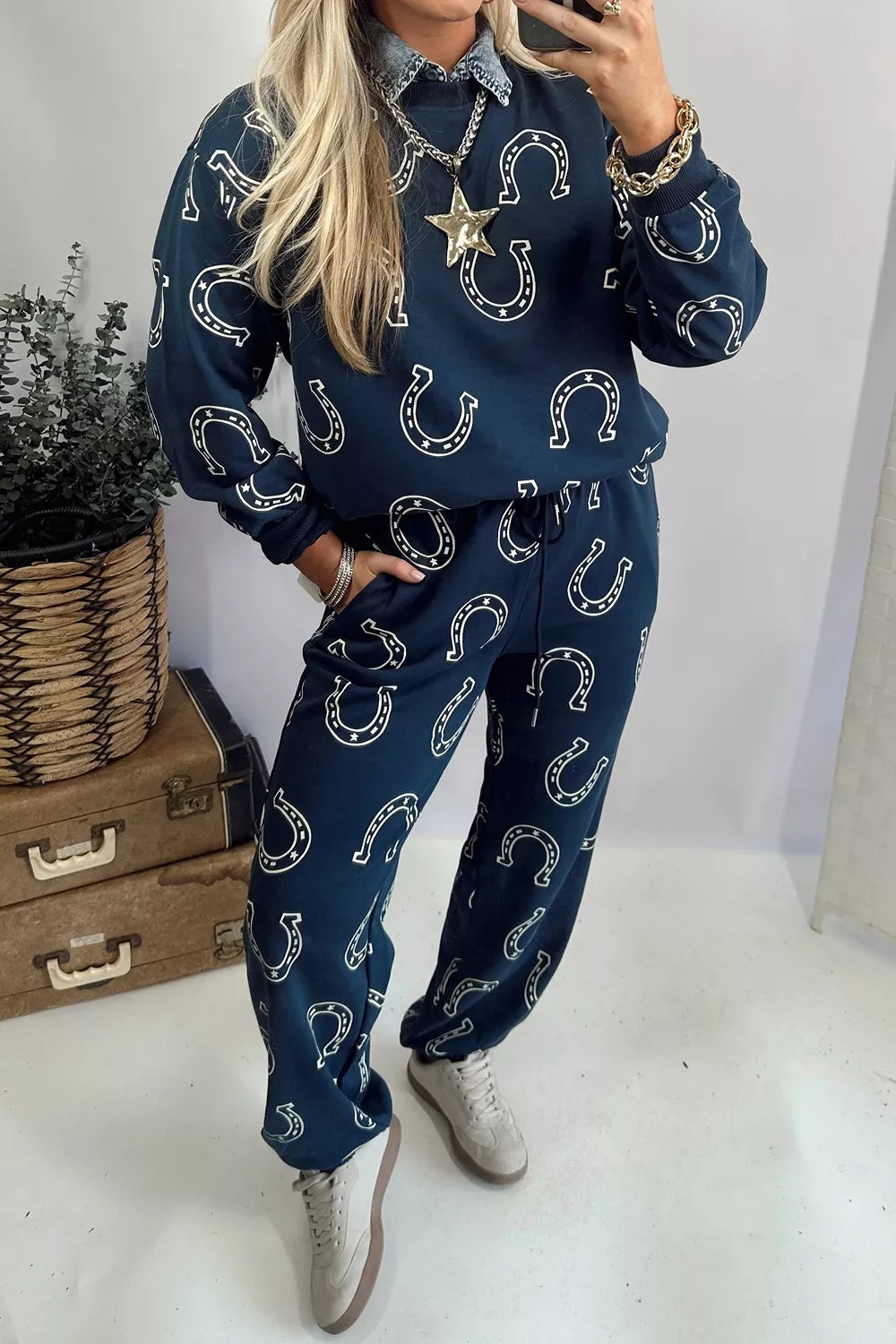 Lucky Horseshoe Print Sweatshirt and Pants Set