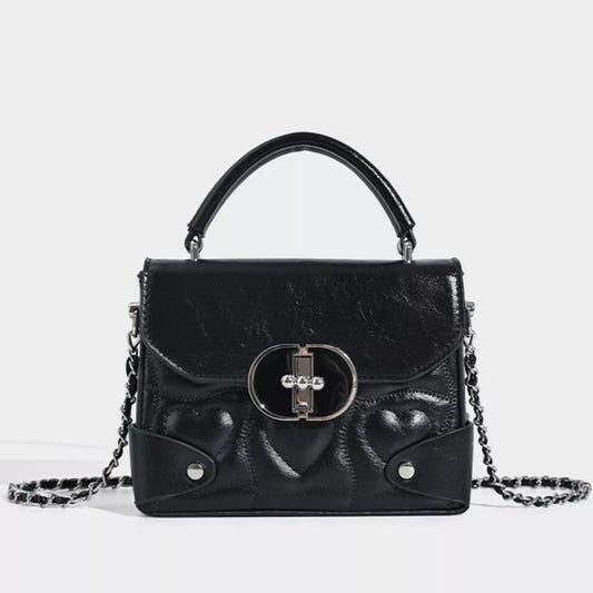Heart-Embossed Flap Crossbody Bag