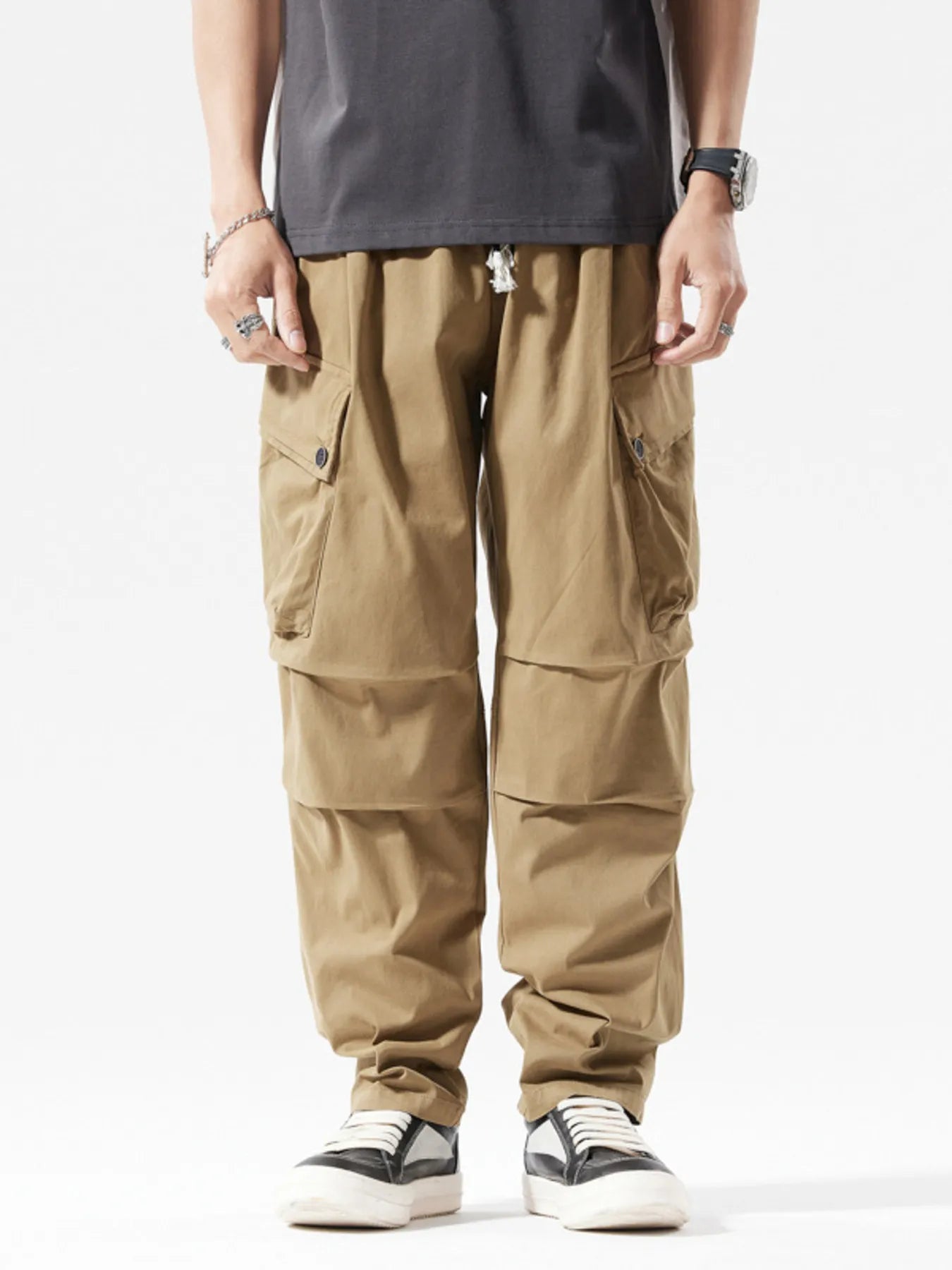 Men's Full Size Loose Fit Multi-Pocket Cargo Pants Plus Size