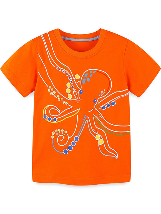 Children's Octopus Graphic Short Sleeve T-Shirt