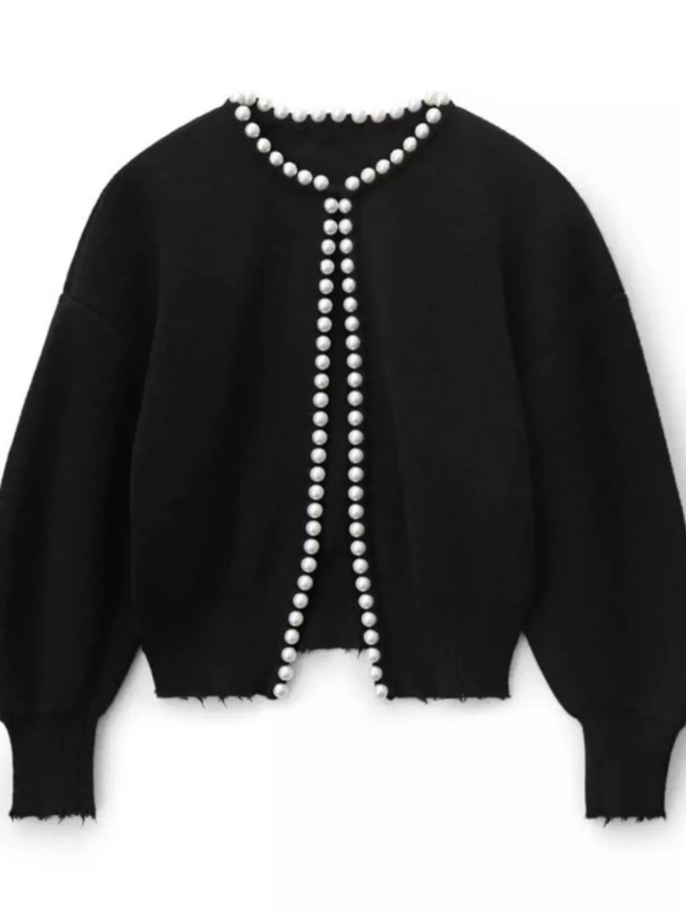 Pearl Trimmed Open Front Cardigan