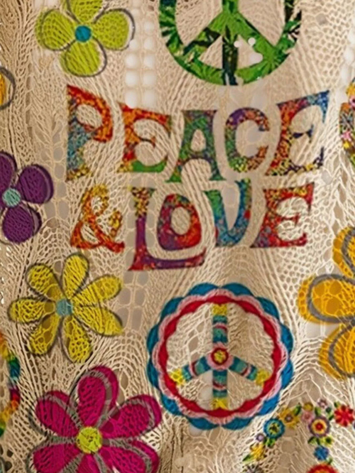 Boho Chic Peace & Love Print Crochet Knit Top