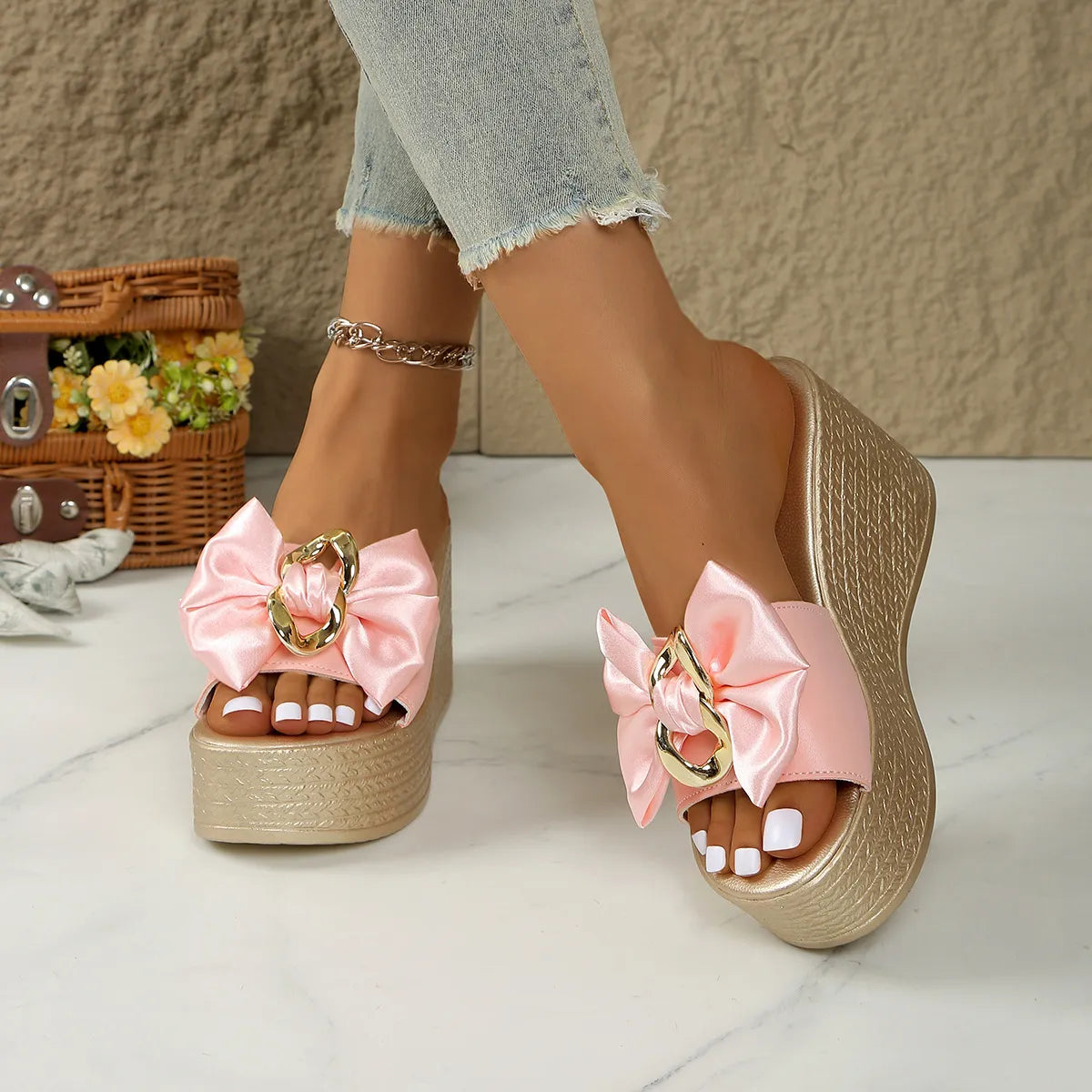 Bow Open Toe Platform Sandals