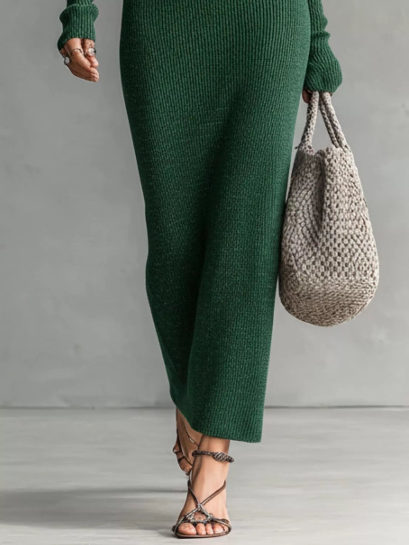 Hooded Knit Maxi Dress with Button-Up Placket and Chest Pockets