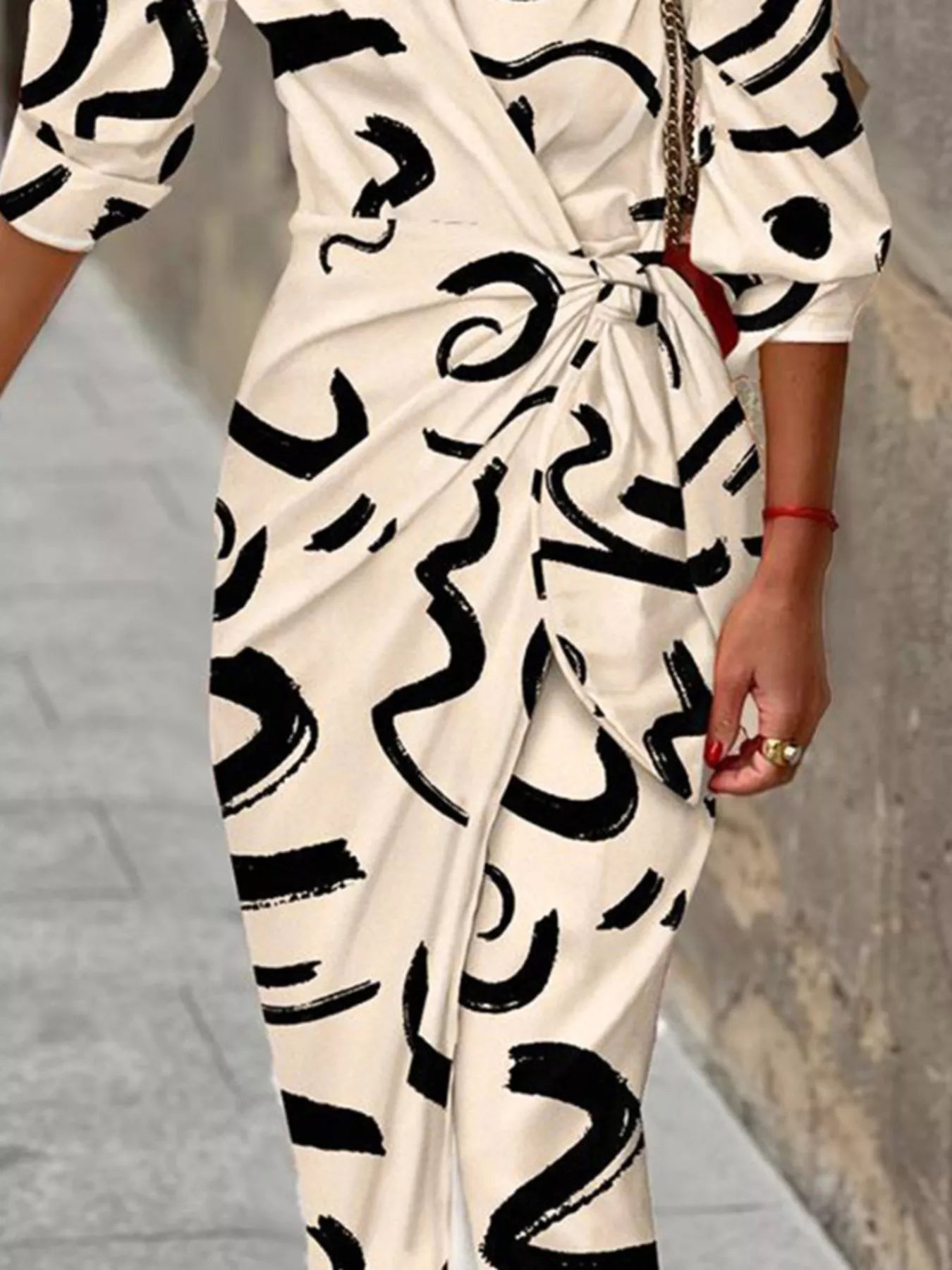 Abstract Print Wrap Midi Dress
