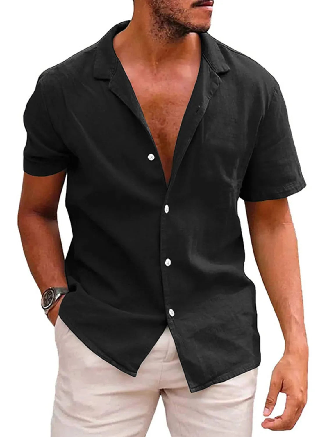 Men's Casual Short Sleeve Button-Up Shirt