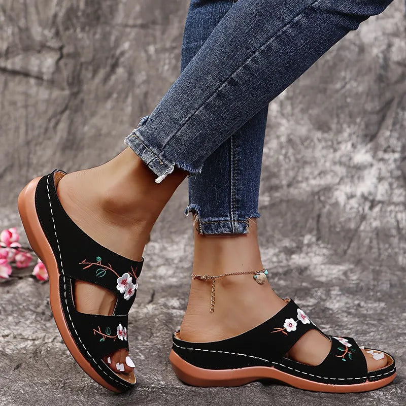 Floral Embroidered Cutout Sandals