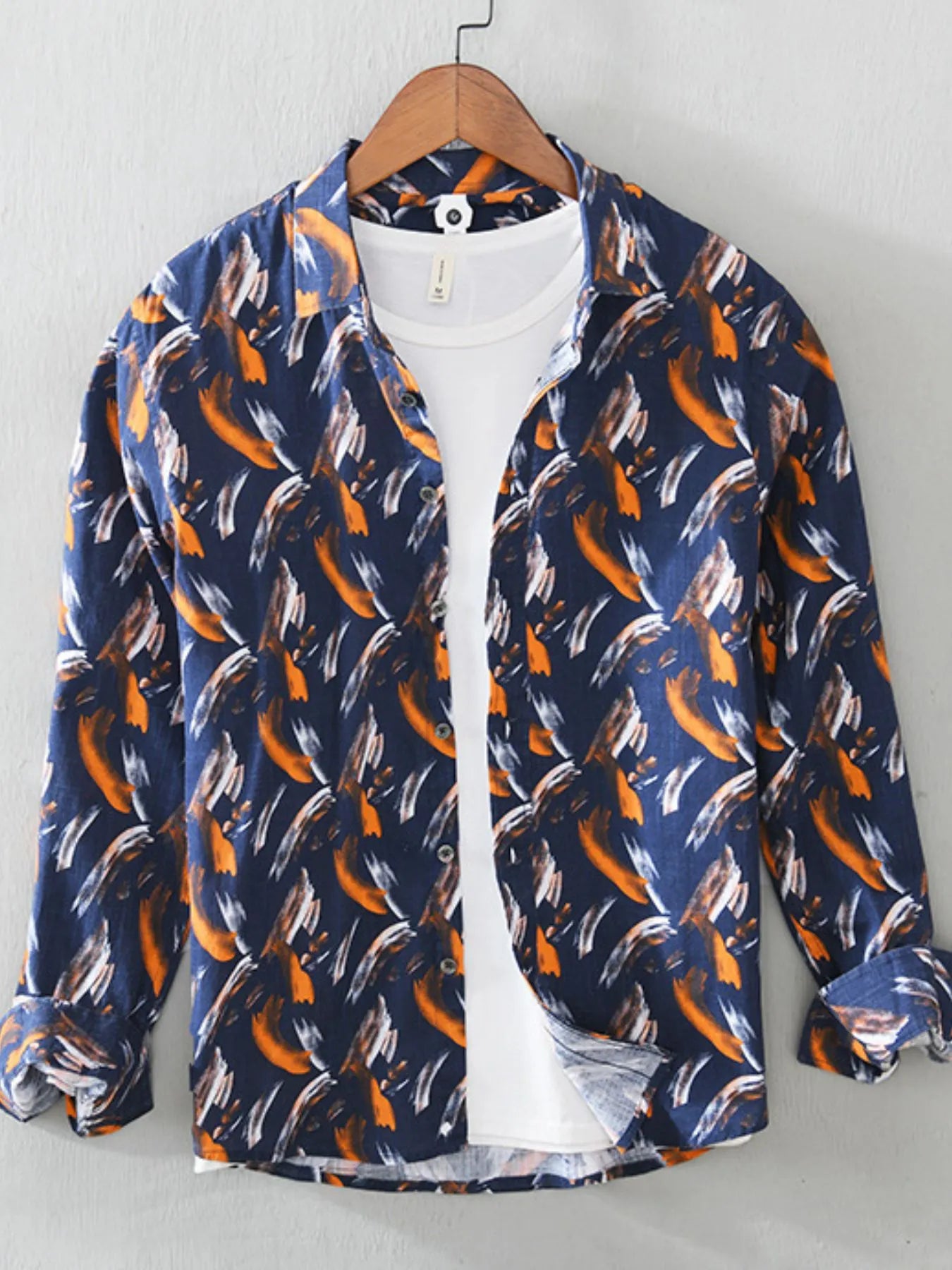 Men's Plus Size Printed Button Up Long Sleeve Shirt