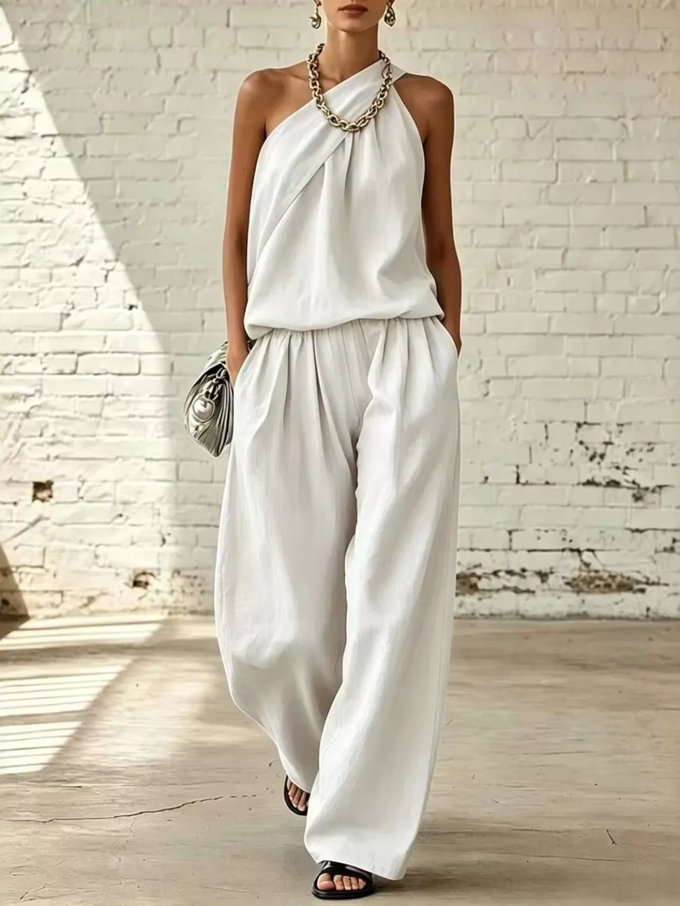 Full Size Sleeveless Top and Wide-Leg Pants Set Plus Size