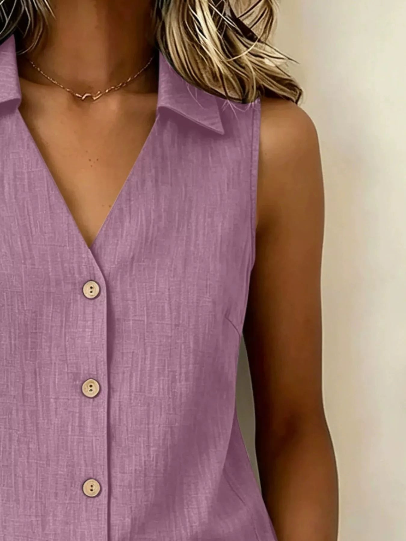 Full Size Button-Up Collared Neck Sleeveless Top Plus Size
