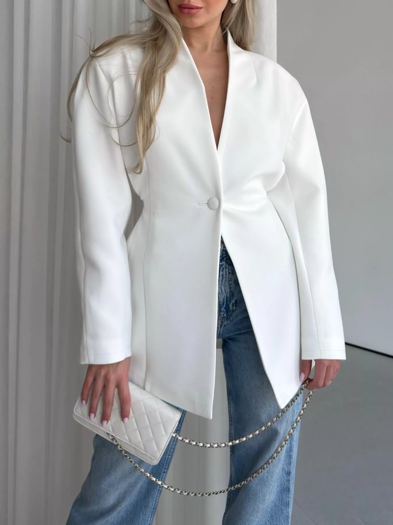 One Button Long Sleeve Blazer