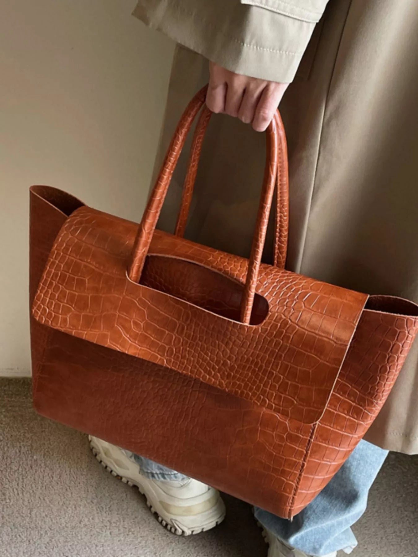Crocodile Embossed Tote Bag