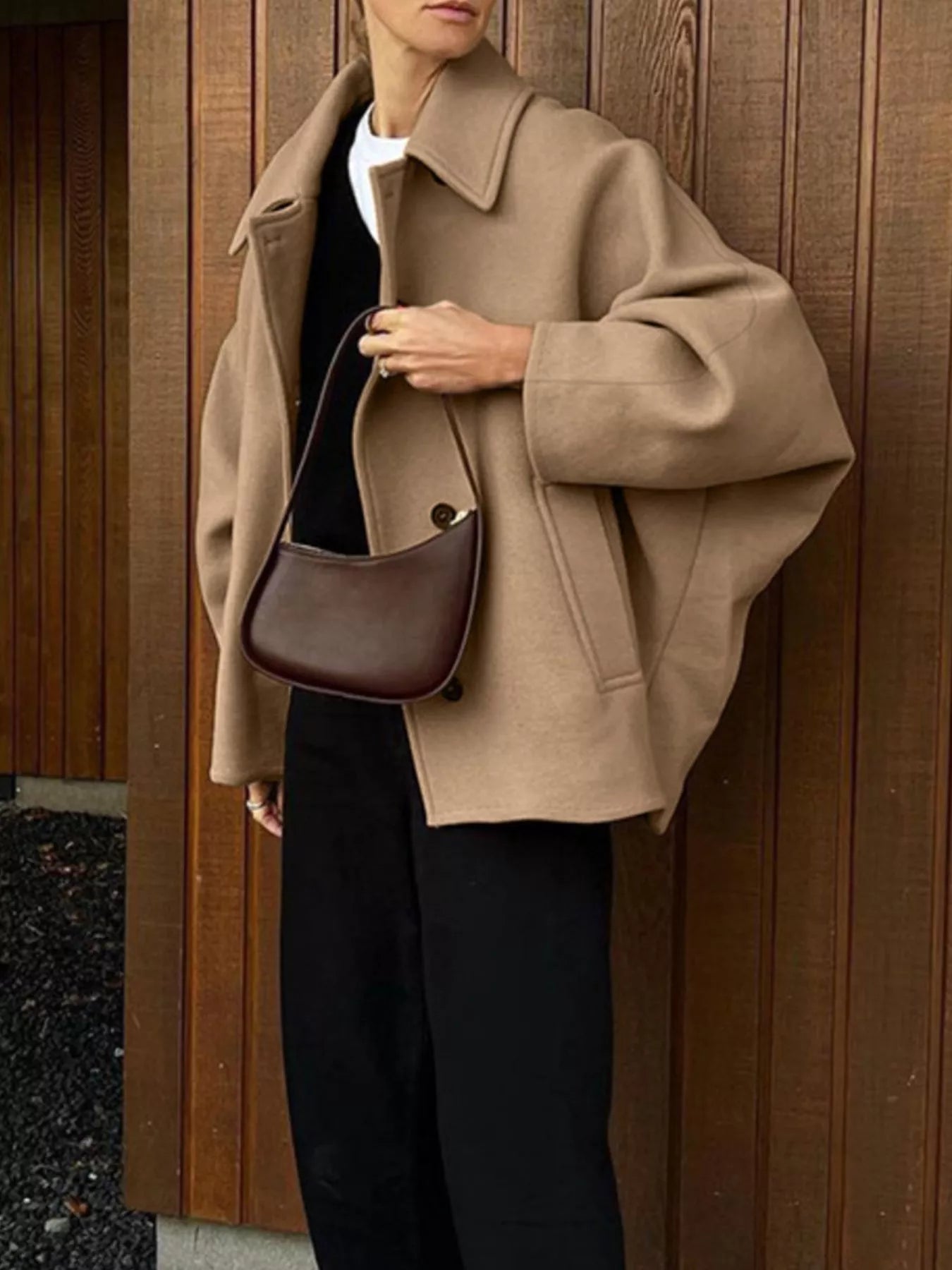 Oversized Lapel Collar Button-Down Coat