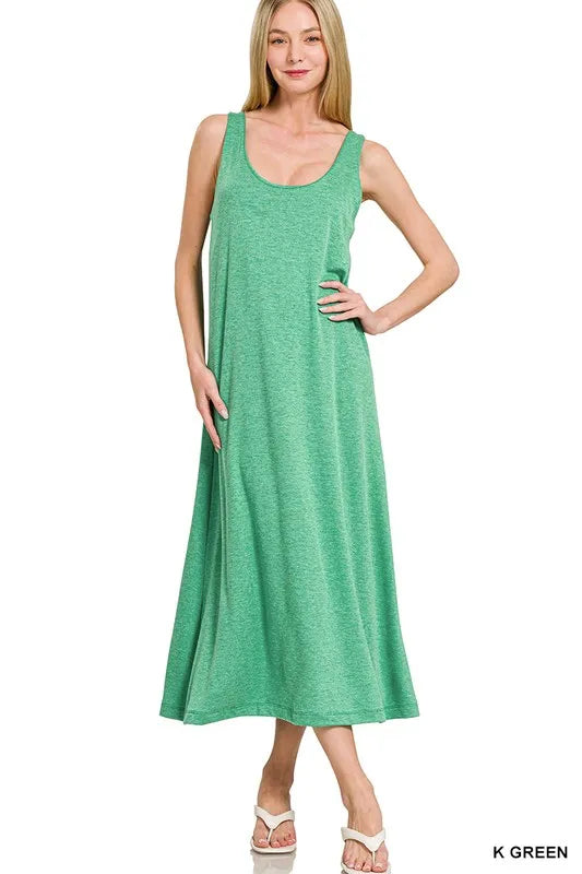 Zenana French Terry Twisted Strap Midi Dress