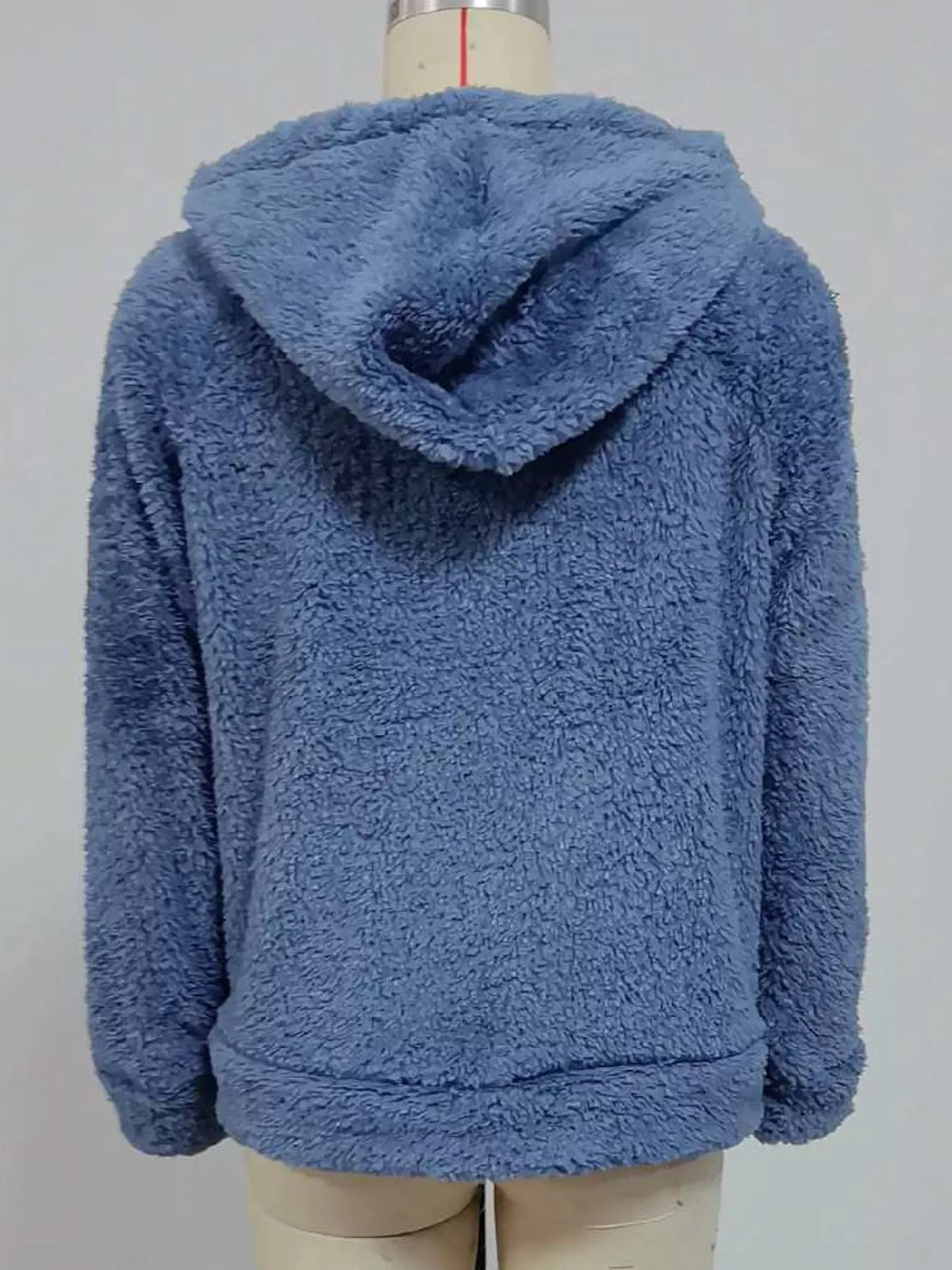 Drawstring Sherpa Zip-Up Hoodie
