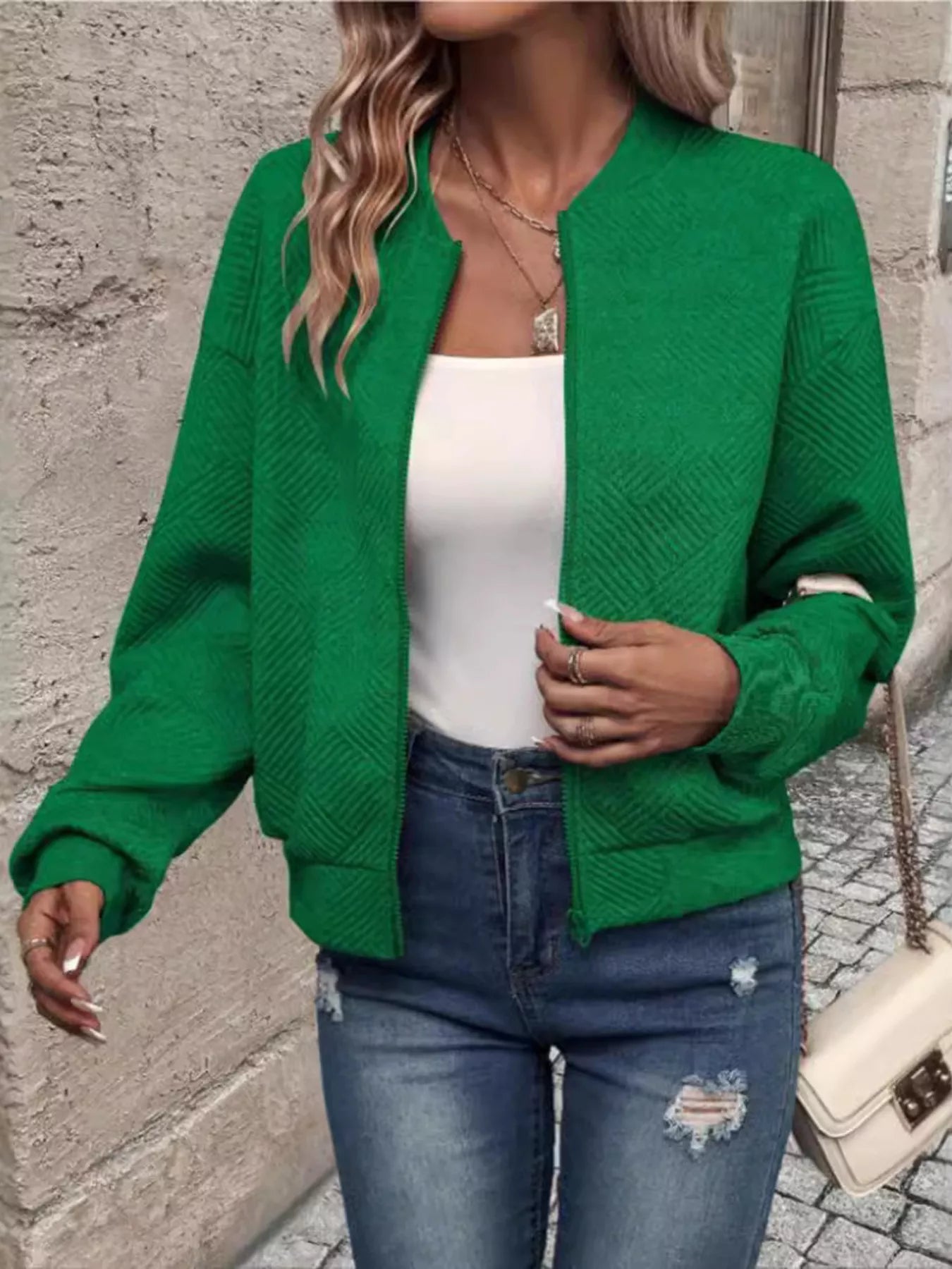 Textured Knit Zip-Up Jacket