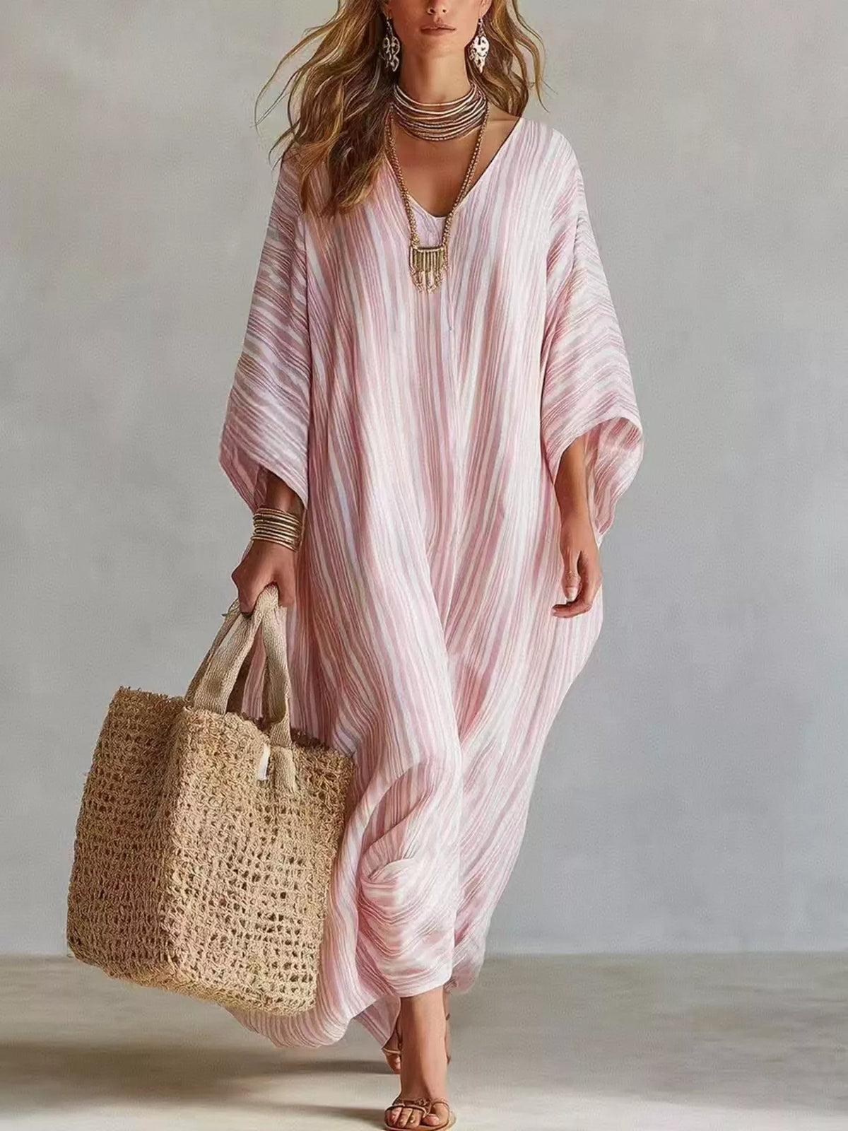 Striped V-Neck Maxi Dress