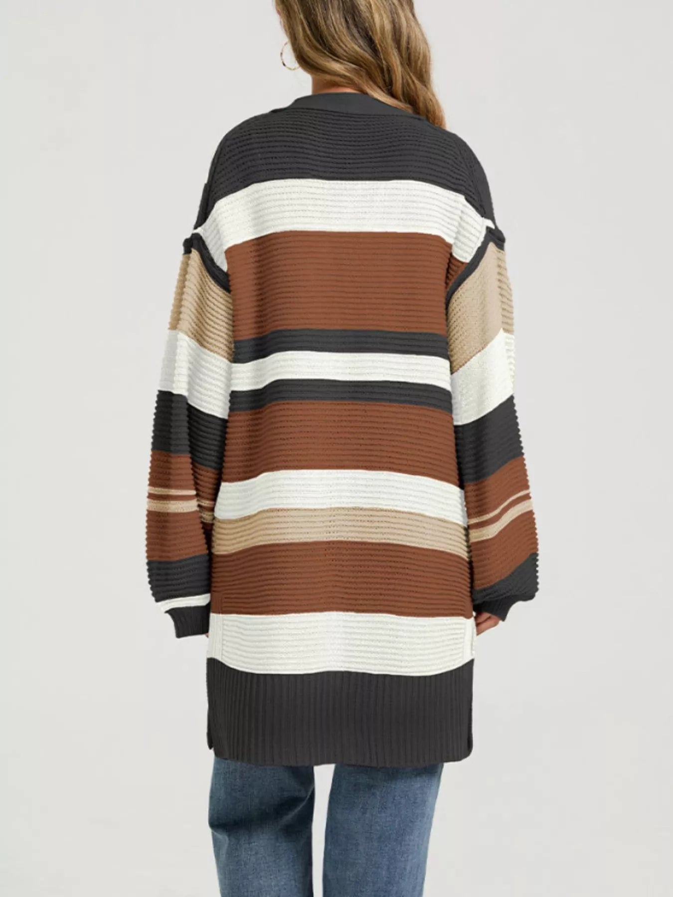 Color Block Striped Open Front Cardigan