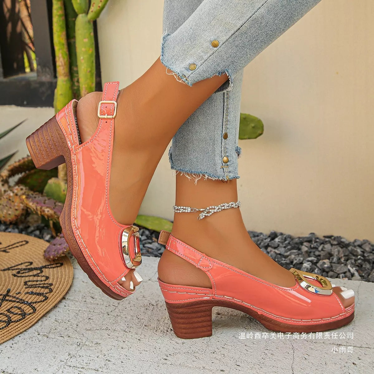 Peep Toe Block Heels Sandals