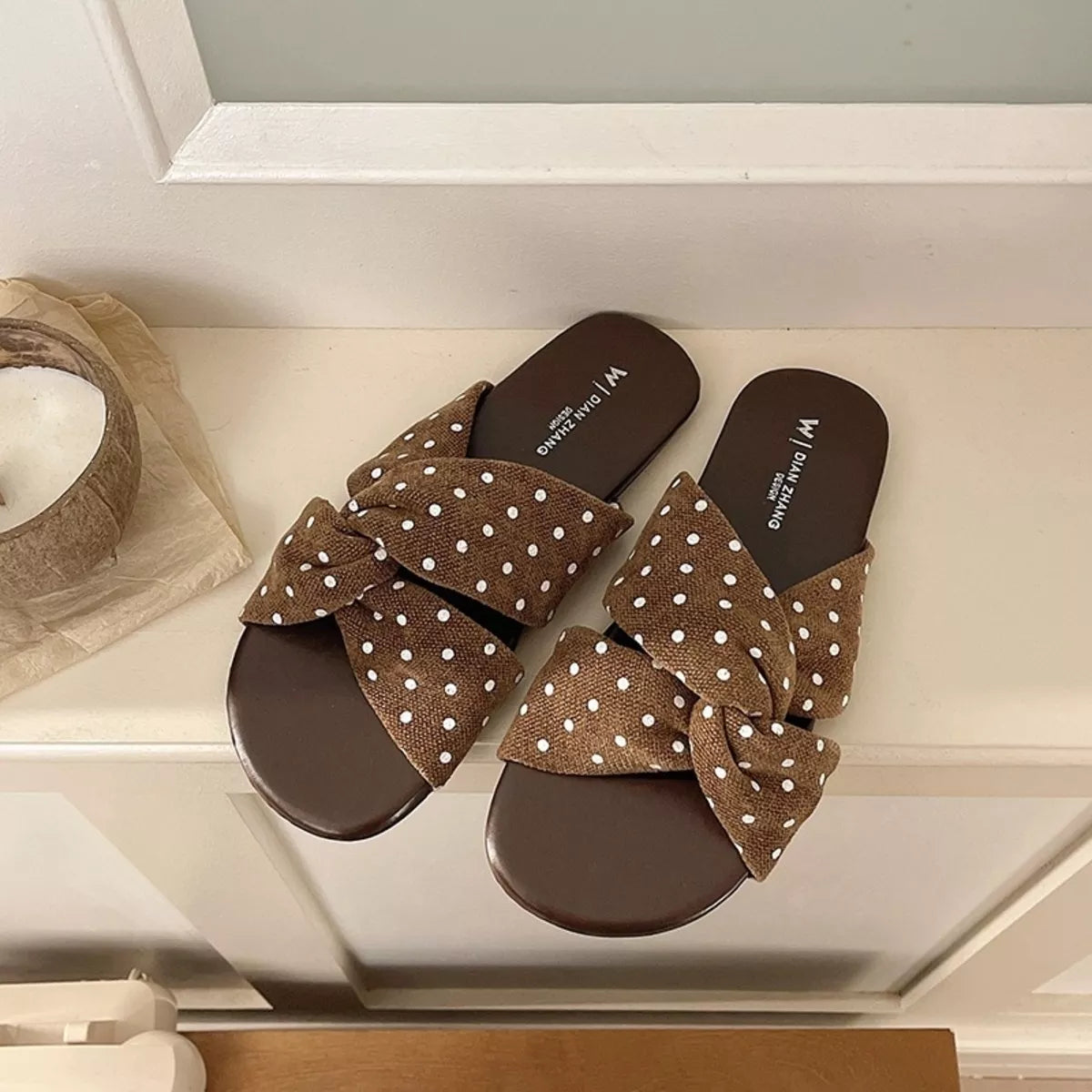 Bow-Knot Polka Dot Flat Sandals