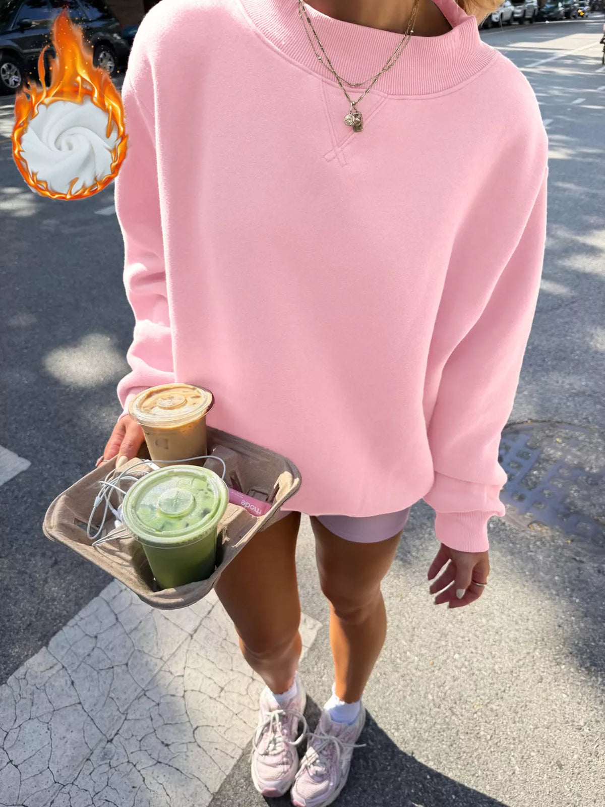 Oversized Mock Neck Dropped Shoulder Sweatshirt