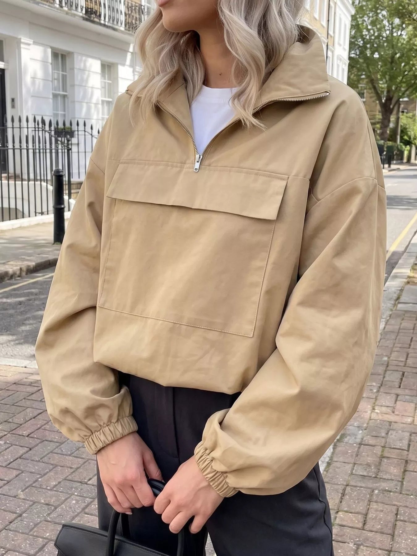 Quarter Zip Front Flap Pocket Top