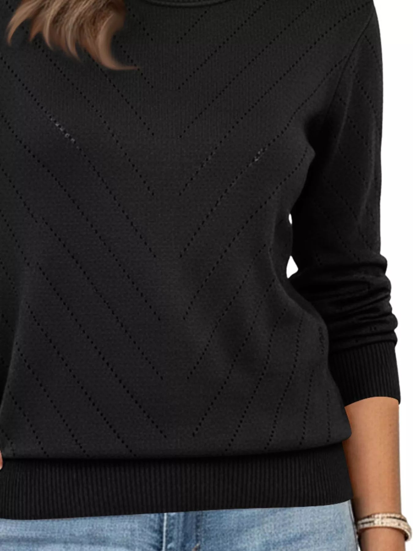 Openwork Round Neck Sweater