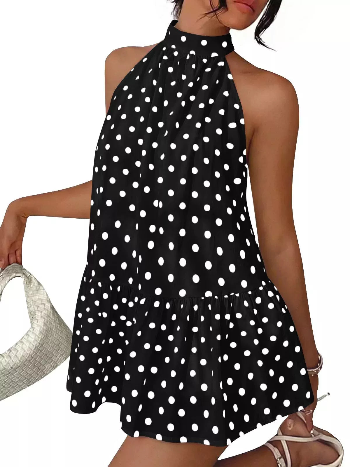 Polka Dot Halter Neck Mini Dress