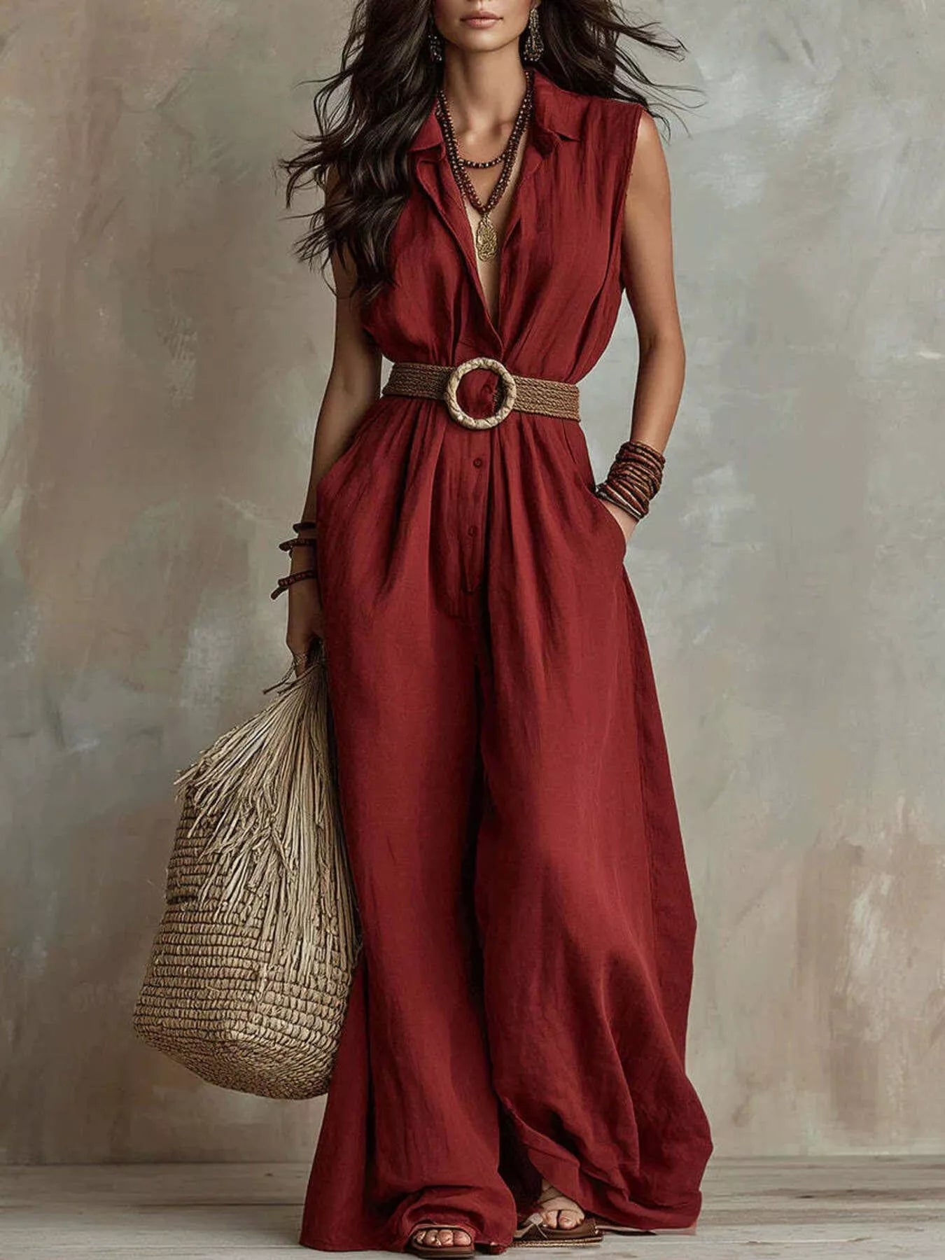 Full Size Sleeveless Wide Leg Jumpsuit Plus Size
