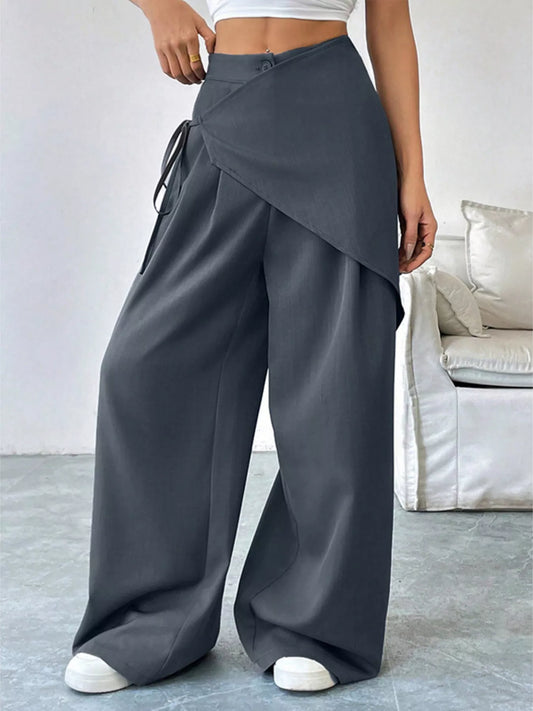 Asymmetrical Wrap Wide-Leg Pants