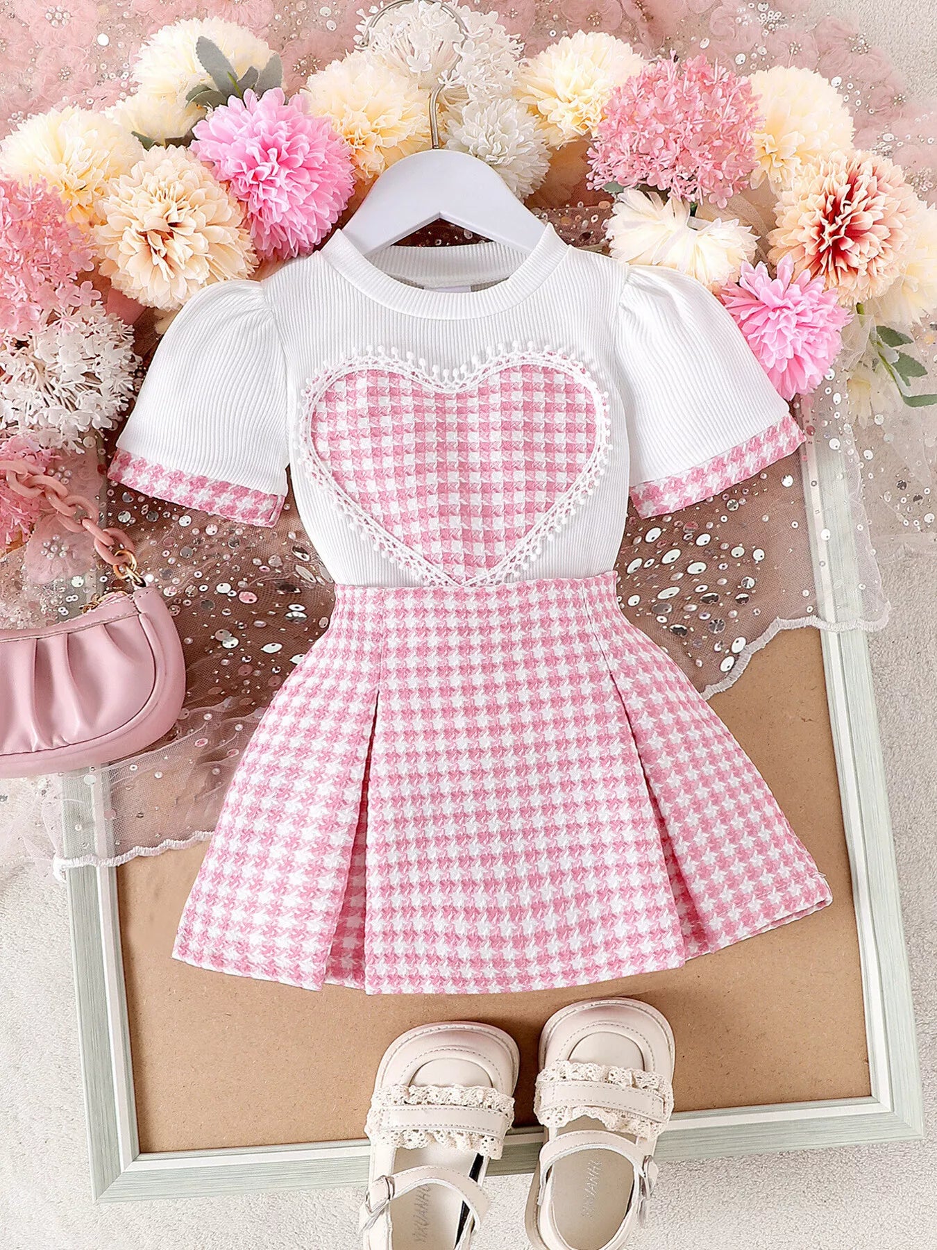 Children's Heart Short Sleeve Top and Skirt Set