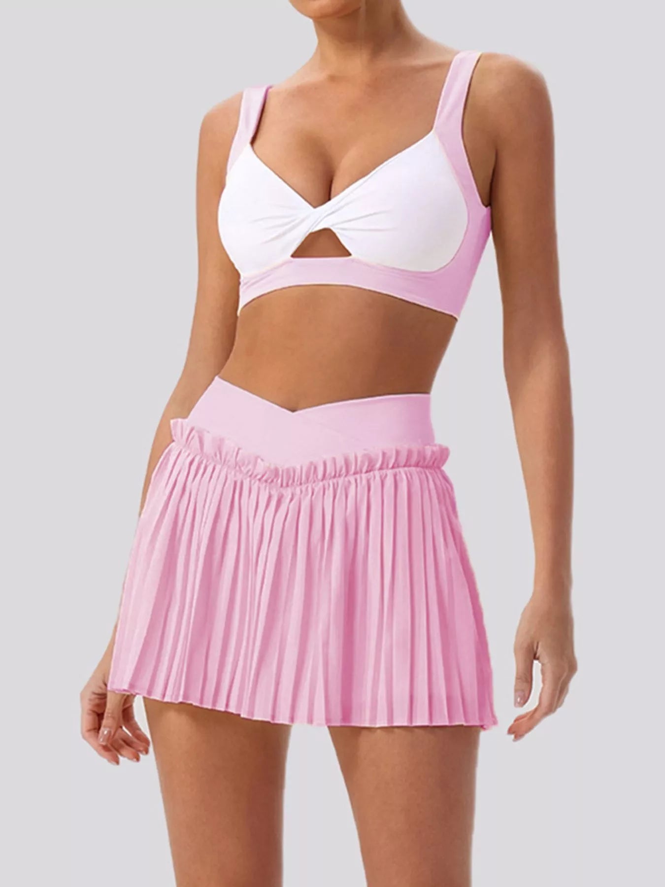 Sleeveless Top and Pleated Skirt Active Set