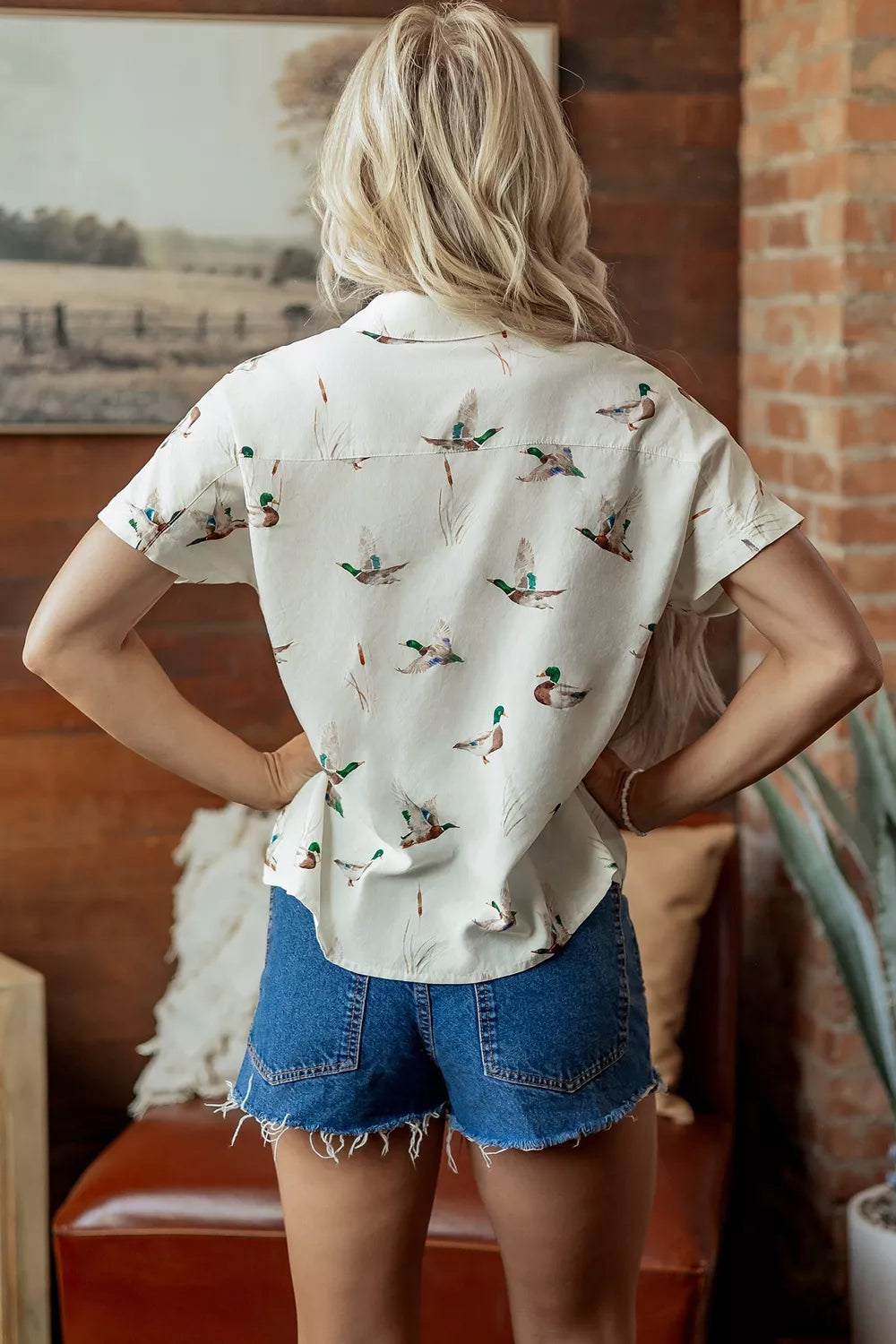 Mallard Printed Button Flap Pocket Short Sleeve Shirt