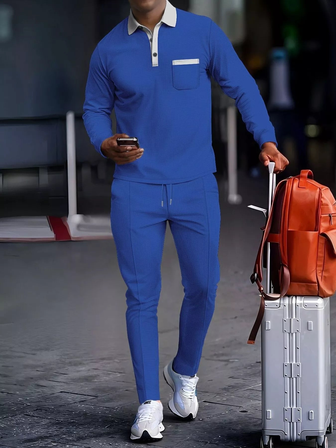 Men's Full Size Long Sleeve Top and Pants Set Plus Size