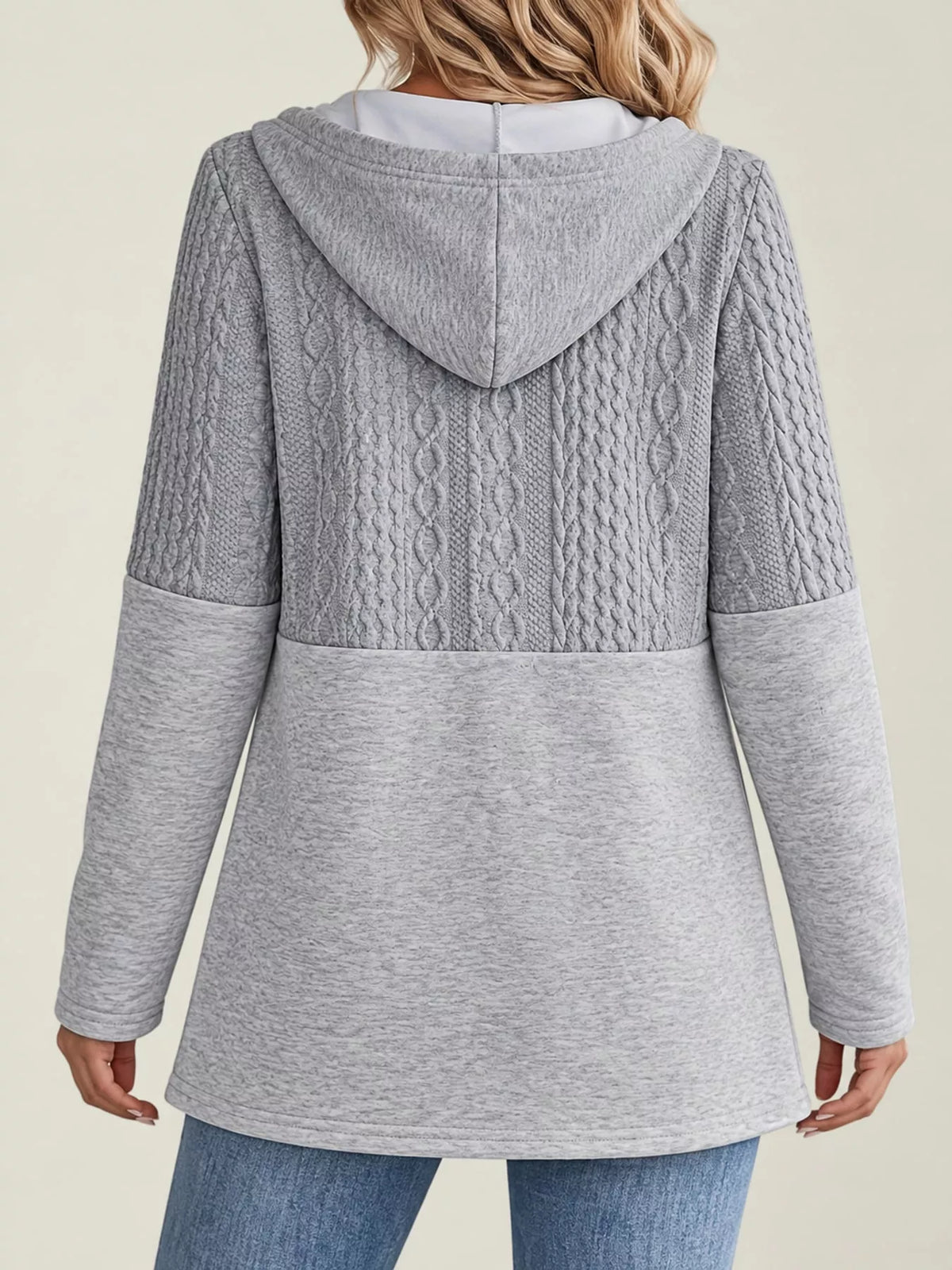 Full Size Textured Hooded Zip-Up Jacket Plus Size