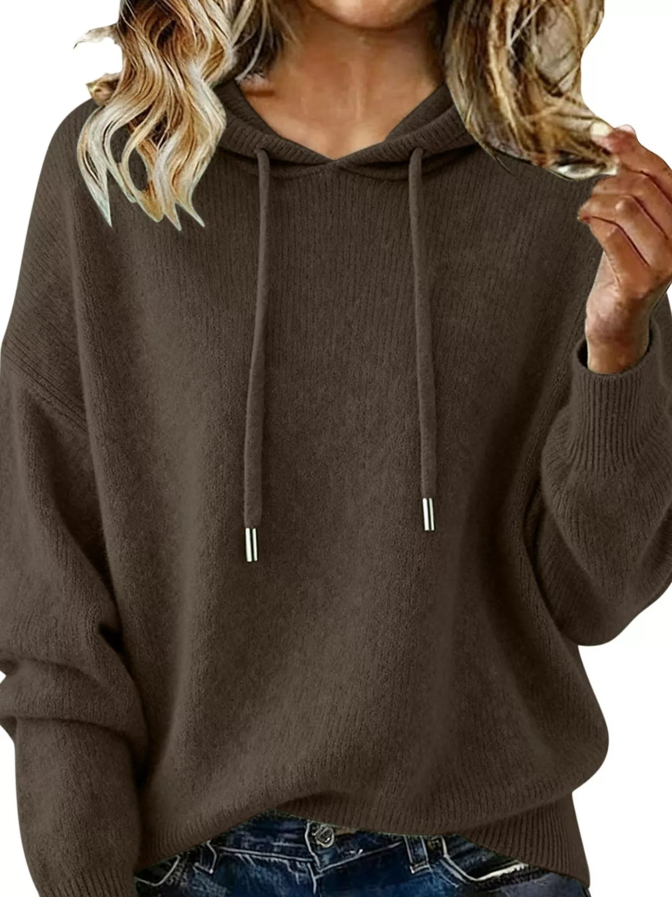 Drawstring Long Sleeve Hooded Sweater