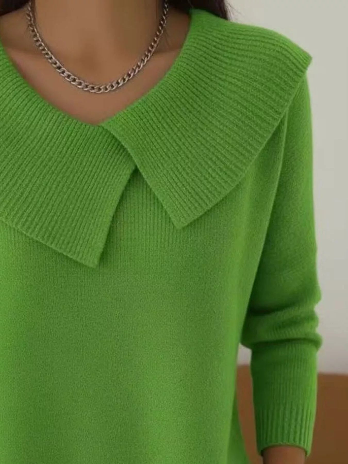 Full Size Solid Color Ribbed Hem Sweater Plus Size