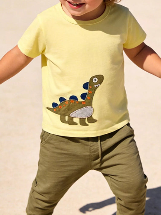 Children's Dinosaur Embroidered Short Sleeve T-Shirt